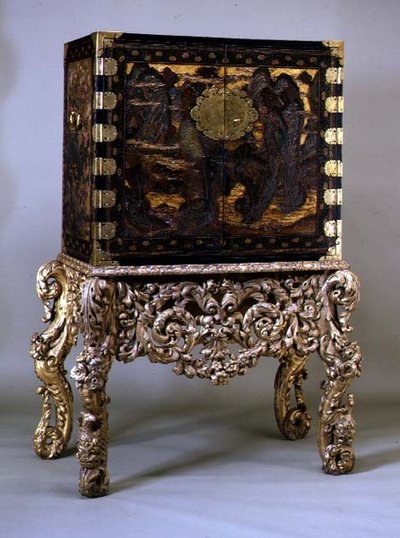 Cabinet on giltwood stand by Dutch School